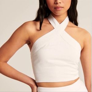 A&F Cropped Linen-Blend Halter Top